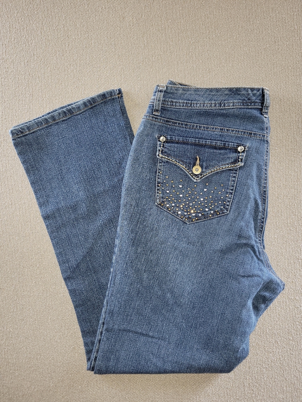 Style & Co Size 14 Curvy Tummy Control Mondern Boot Embellished Pocket Blue Jean
